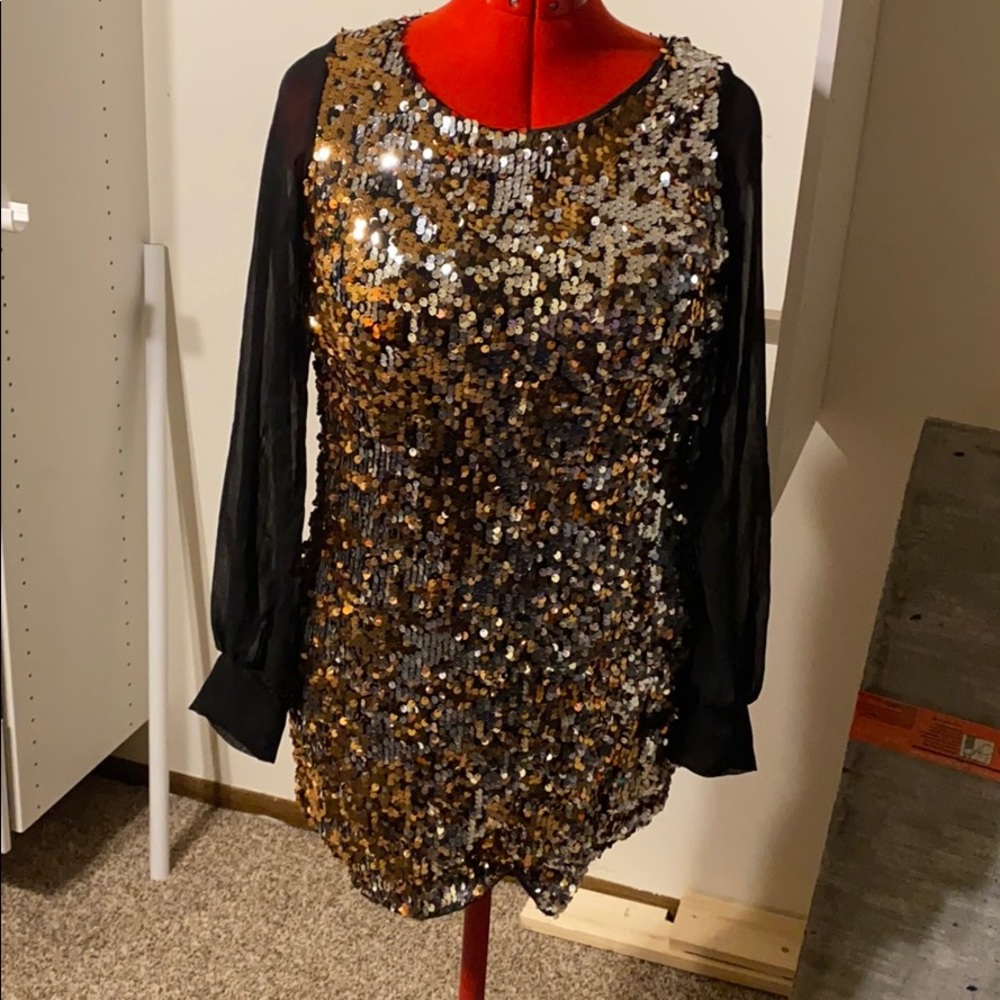 Worn Once! Sequin Dress with shear sleeves